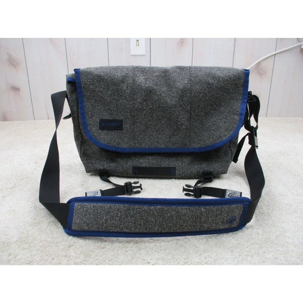 Timbuk2 Classic Messenger Bag Heather Gray Blue Trim Laptop Crossbody Shoulder